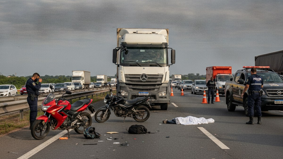 Imagem ilustrativa da notícia: Passageira de moto morre atropelada por carreta após colisão na Rodovia Campinas-Mogi